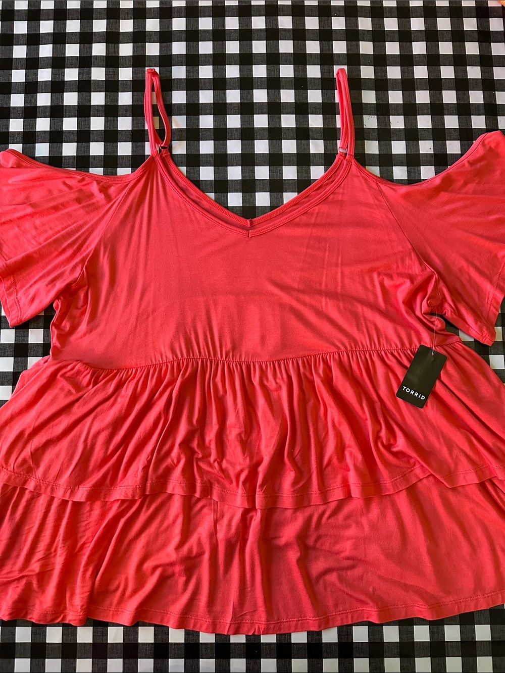 Torrid Red Cold-Shoulder Tiered Babydoll Top